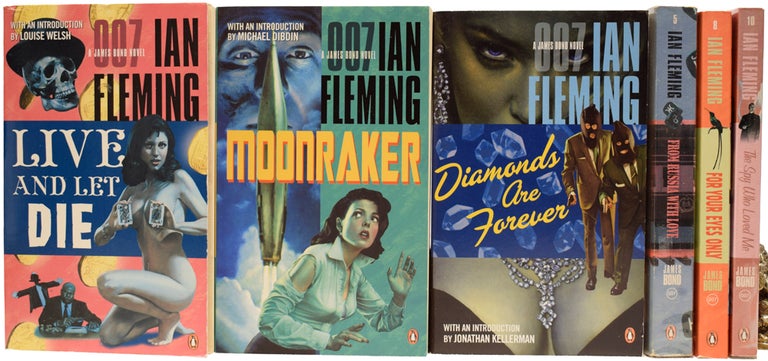 Item #64780 Group of 'Bond Re-jacketed' paperback series. Comprising: Live and Let Die, Moonraker, Diamonds Are Forever, From Russia With Love, For Your Eyes Only (short stories inc. From A View To A Kill, Quantum of Solace), and The Spy Who loved Me. Ian Lancaster FLEMING.