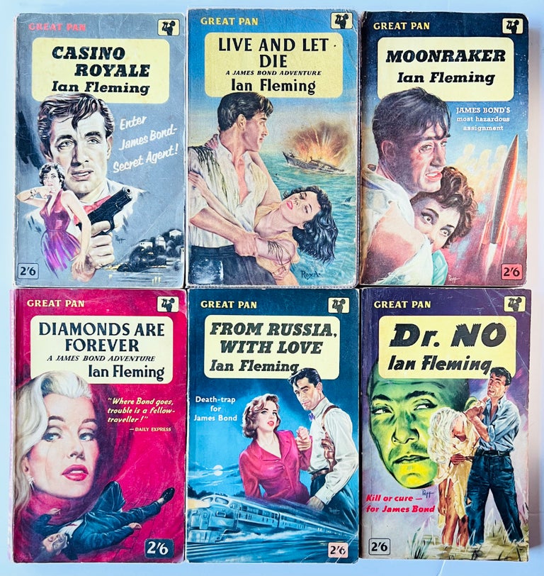 Item #66581 Ian Fleming's James Bond novels, the complete 'Great Pan' non-banded paperback series. Comprising: Casino Royale, Live and Let Die, Moonraker, Diamonds Are Forever, From Russia With Love, Dr. No. Ian Lancaster FLEMING.