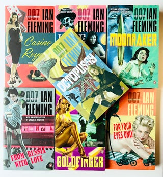 Group of 'Bond Re-jacketed' paperback series. Comprising: Casino Royale, Live and Let Die, Moonraker, From Russia With Love, Goldfinger, For Your Eyes Only (short stories inc. From A View To A Kill, Quantum of Solace), and Octopussy & The Living Daylights.