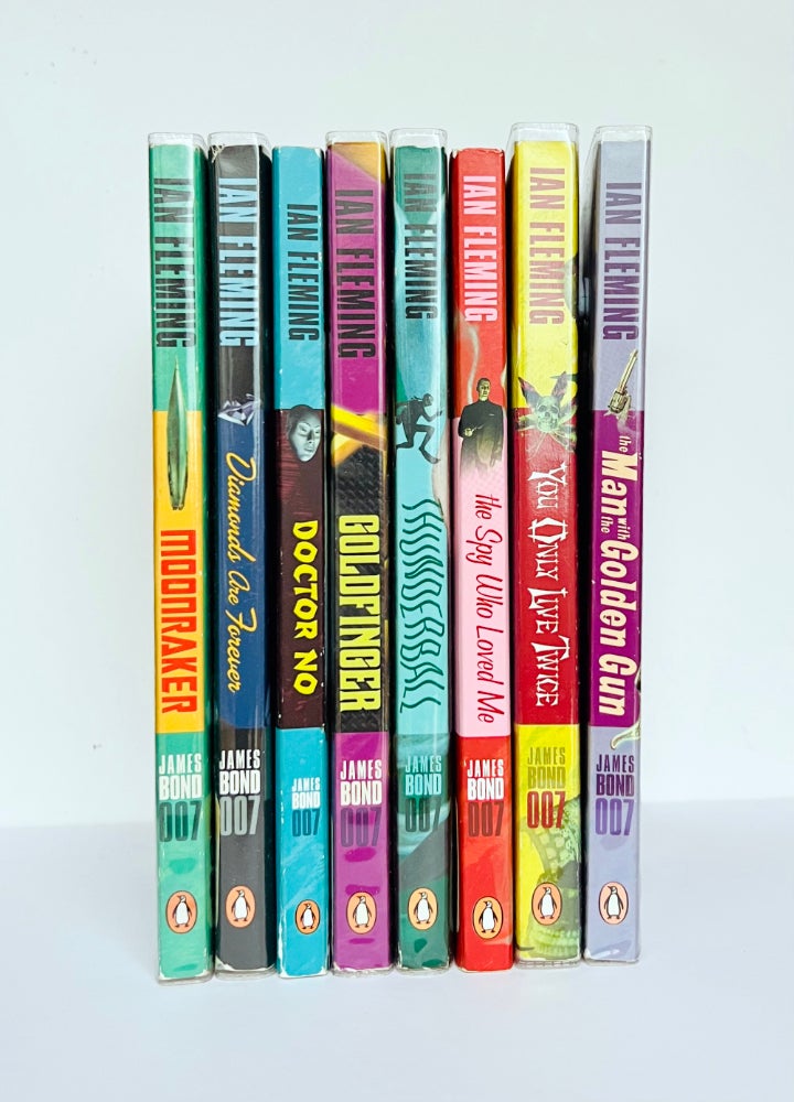 Item #66713 Group of 'Bond Re-jacketed' paperback series. Comprising: Moonraker, Diamonds Are Forever, Doctor No, Goldfinger, Thunderball, The Spy Who Loved Me, You Only Live Twice, and The Man With The Golden Gun. Ian Lancaster FLEMING.